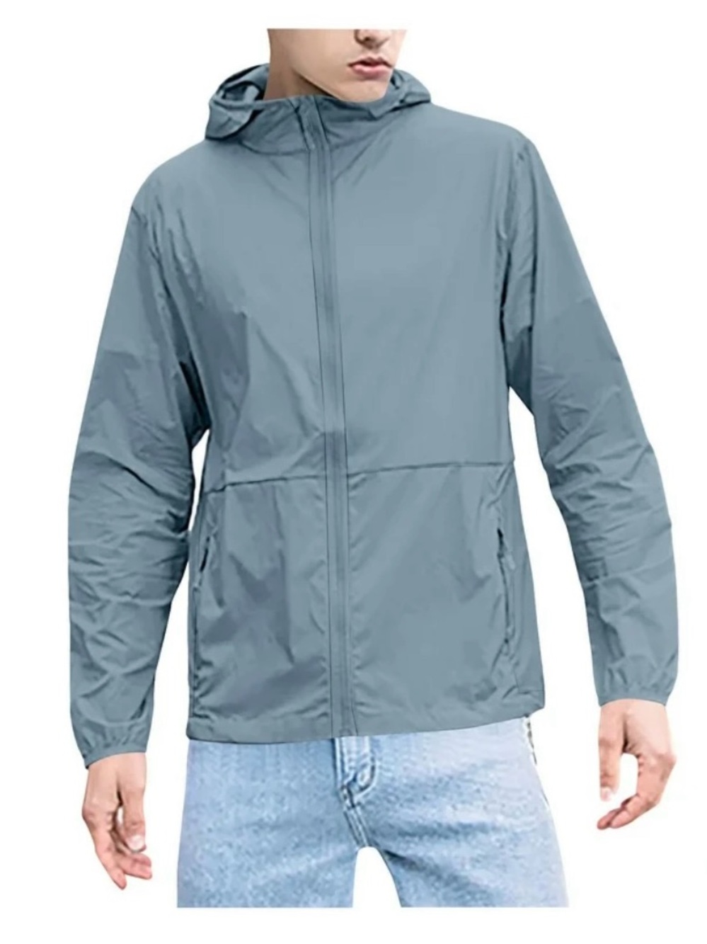 Men's Lightweight Hooded Raincoat - Grey Blue